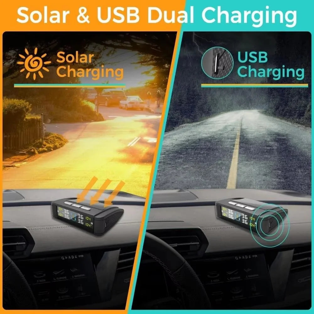 T11 Beep Version Solar / USB Dual Power Real Time Display TPMS Tire Pressure Monitoring System with 4 External Sensor - 4