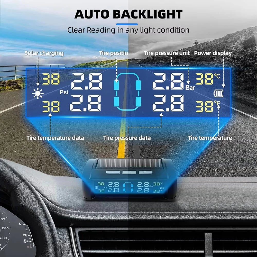 T11 Beep Version Solar / USB Dual Power Real Time Display TPMS Tire Pressure Monitoring System with 4 External Sensor - 5