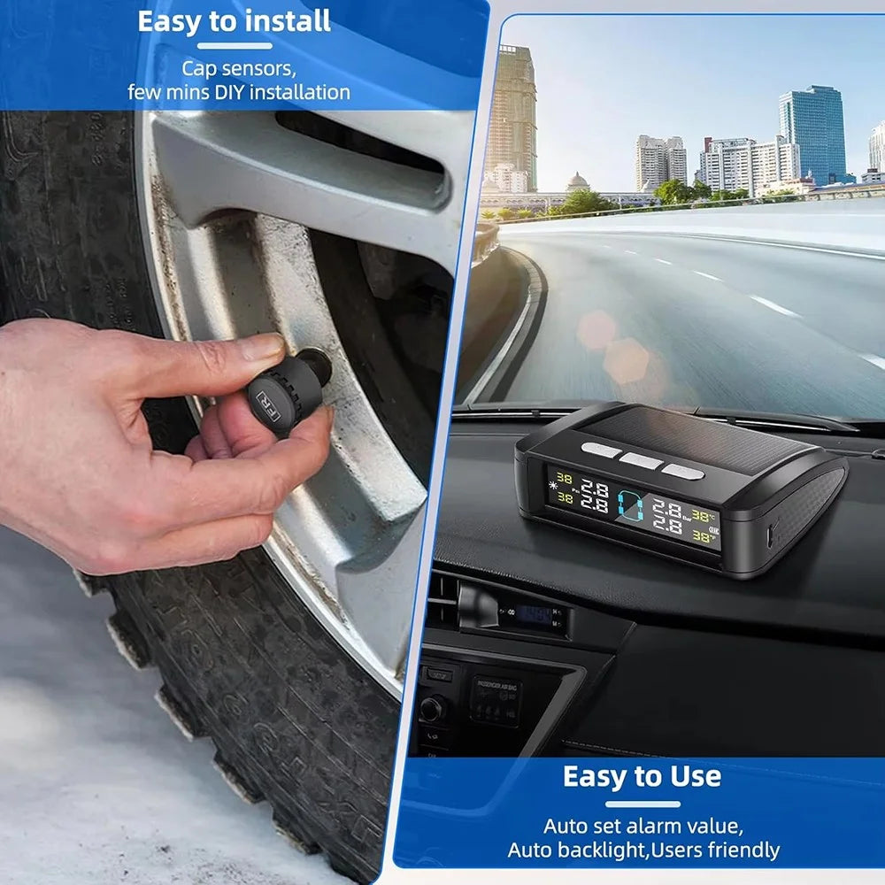 T11 Beep Version Solar / USB Dual Power Real Time Display TPMS Tire Pressure Monitoring System with 4 External Sensor - 6