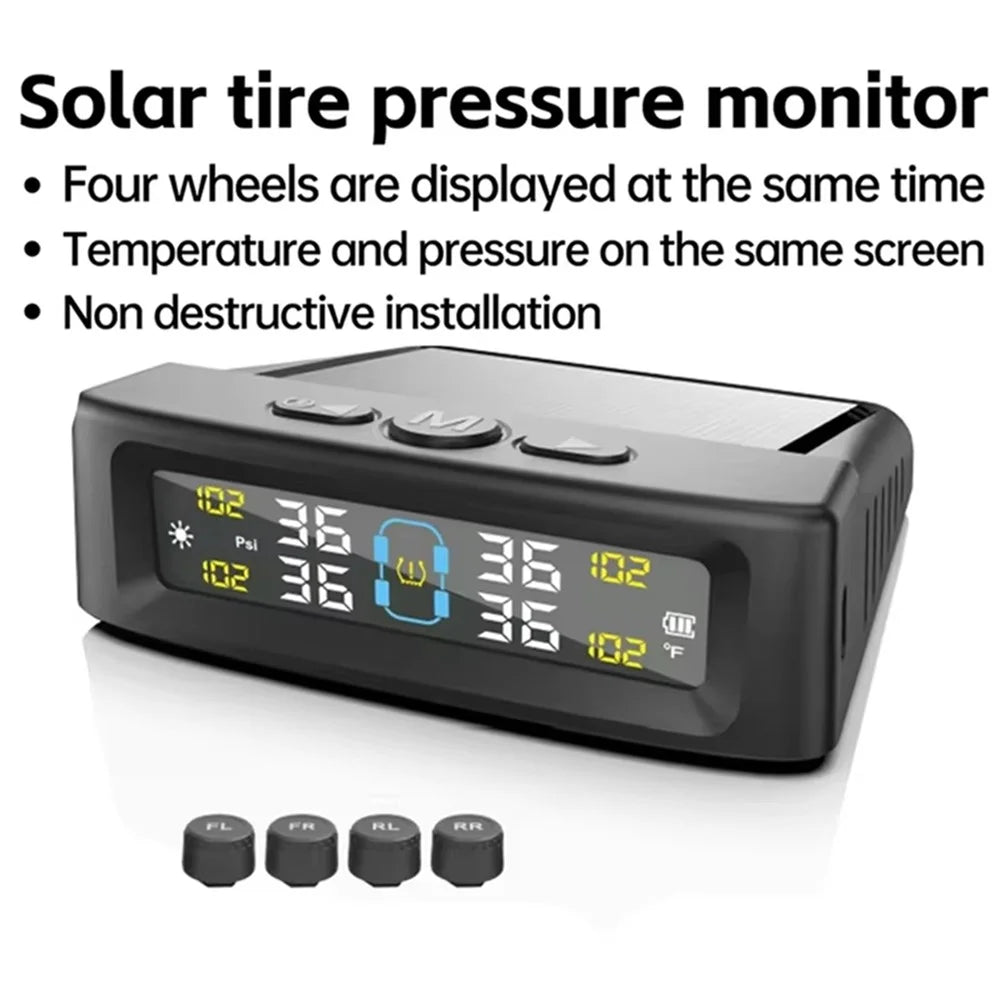 T12 TPMS Tire Pressure Monitoring System for Cars Real Time Display Solar / USB Charging with 4 External Sensors - 2