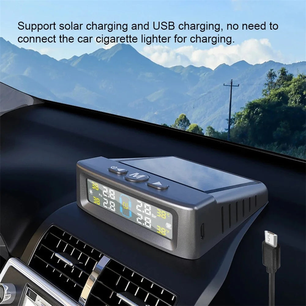 T12 TPMS Tire Pressure Monitoring System for Cars Real Time Display Solar / USB Charging with 4 External Sensors - 4