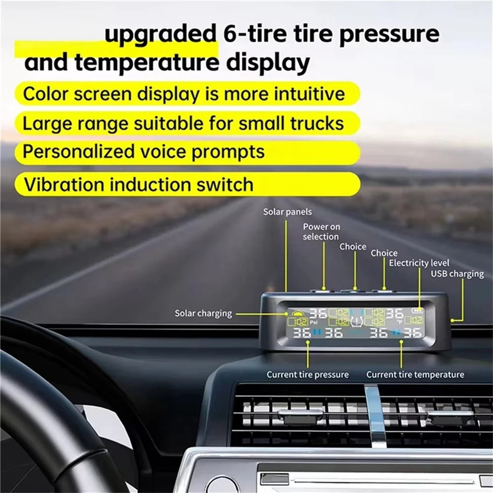 T12 TPMS Tire Pressure Monitoring System for Cars Real Time Display Solar / USB Charging with 4 External Sensors - 5