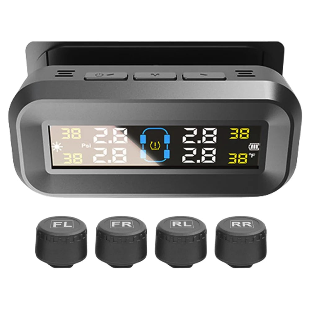 T14 Solar / USB Charging Tire Pressure Monitoring System Car TPMS with 4 External Sensors - 1