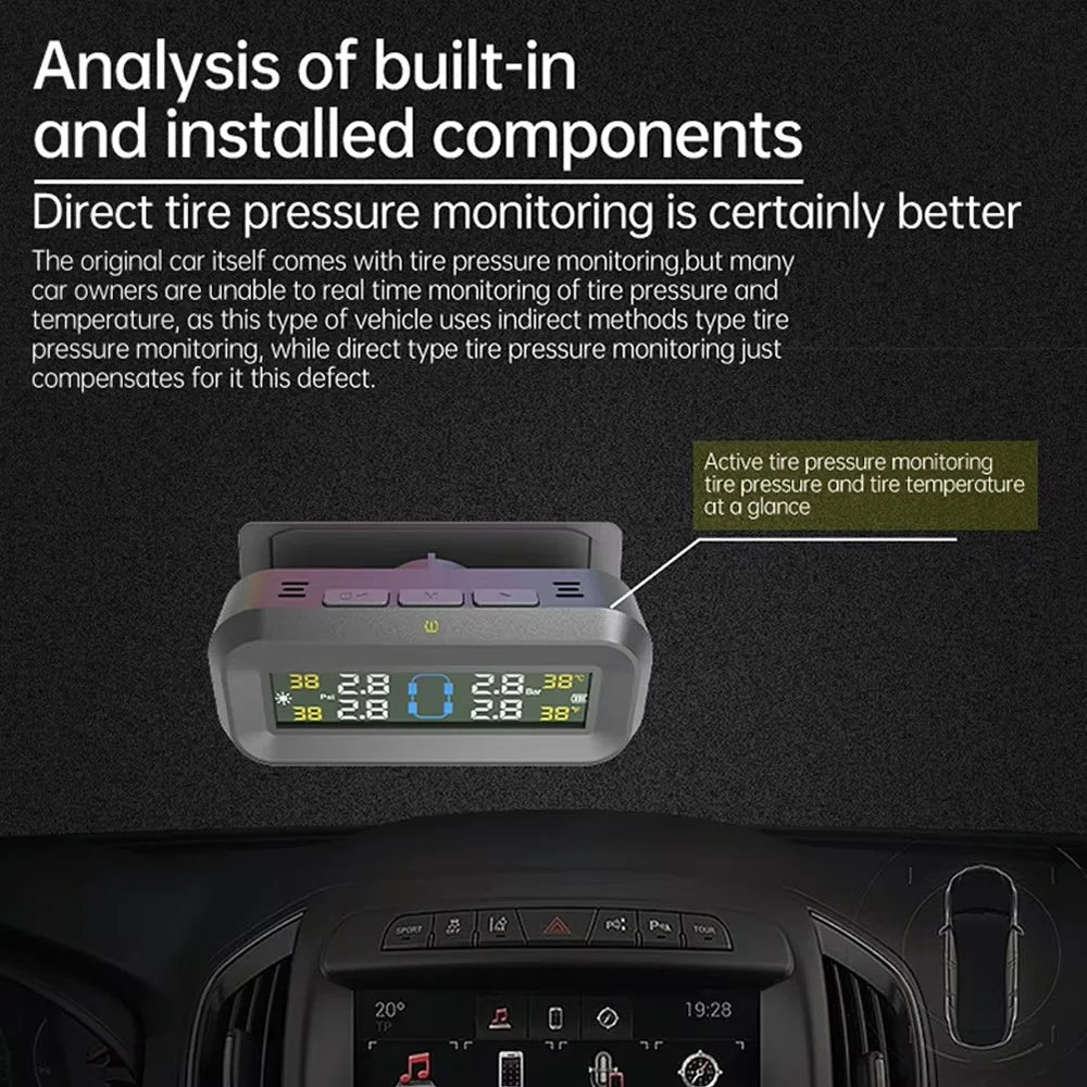 T14 Solar / USB Charging Tire Pressure Monitoring System Car TPMS with 4 External Sensors - 3
