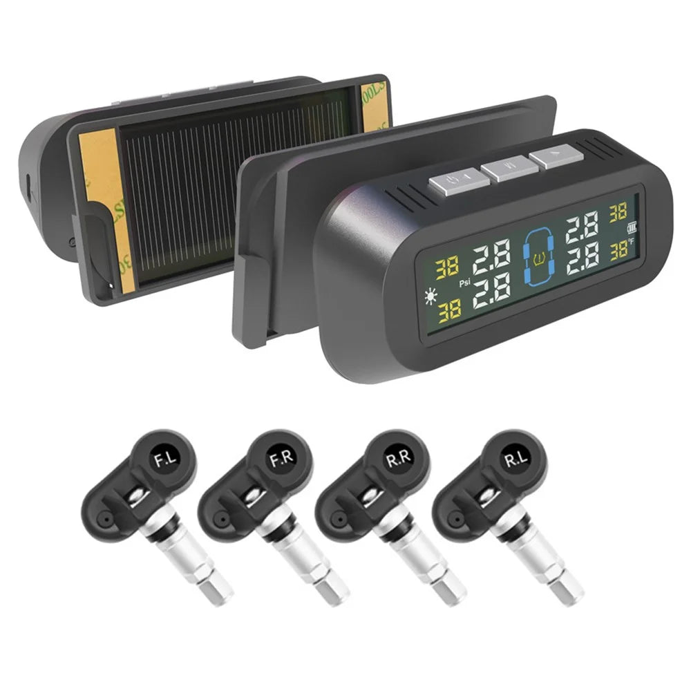 T13 Car TPMS Real Time Display Solar / USB Charging Tire Pressure Monitoring System with 4 Internal Sensors - 1