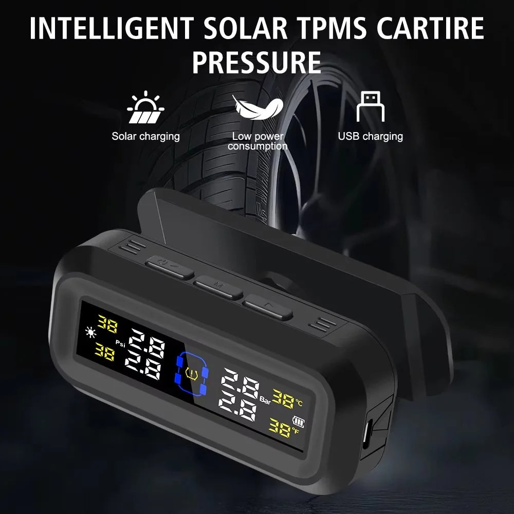 T13 Car TPMS Real Time Display Solar / USB Charging Tire Pressure Monitoring System with 4 Internal Sensors - 3