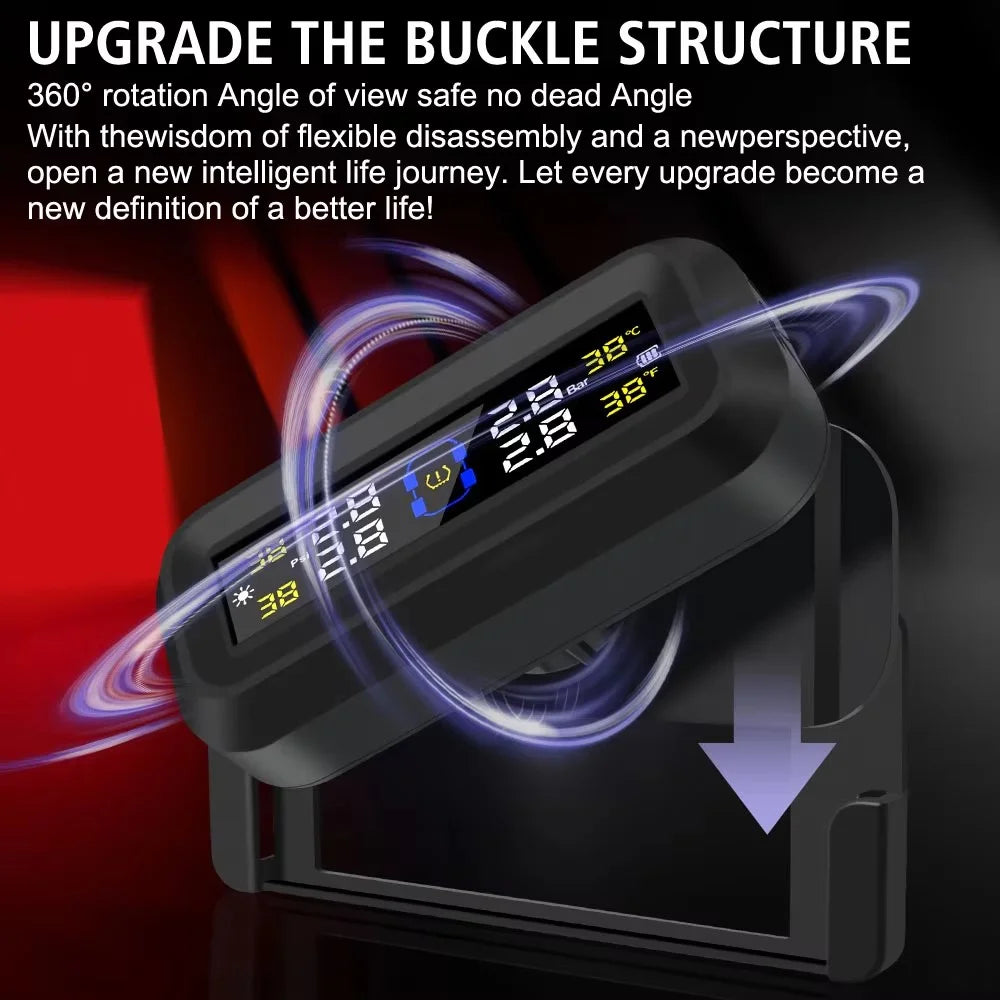 T13 Car TPMS Real Time Display Solar / USB Charging Tire Pressure Monitoring System with 4 Internal Sensors - 4