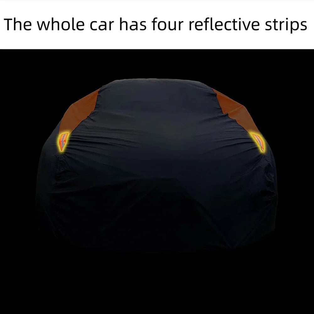 Waterproof Outdoor Car Cover for Sedan SUV Hatchback UV Protection Cover with Reflective Strips, Black+Orange - 3L (4.4-4.6m) - 7