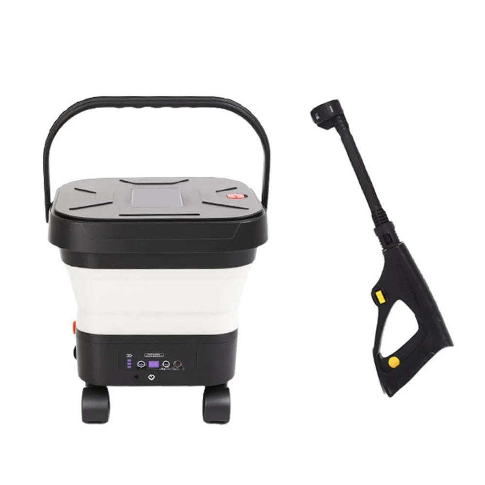 LCD Display Folding Car Wash Water Tank Portable High Pressure Car Washer with Bucket, EU Plug - White - 2