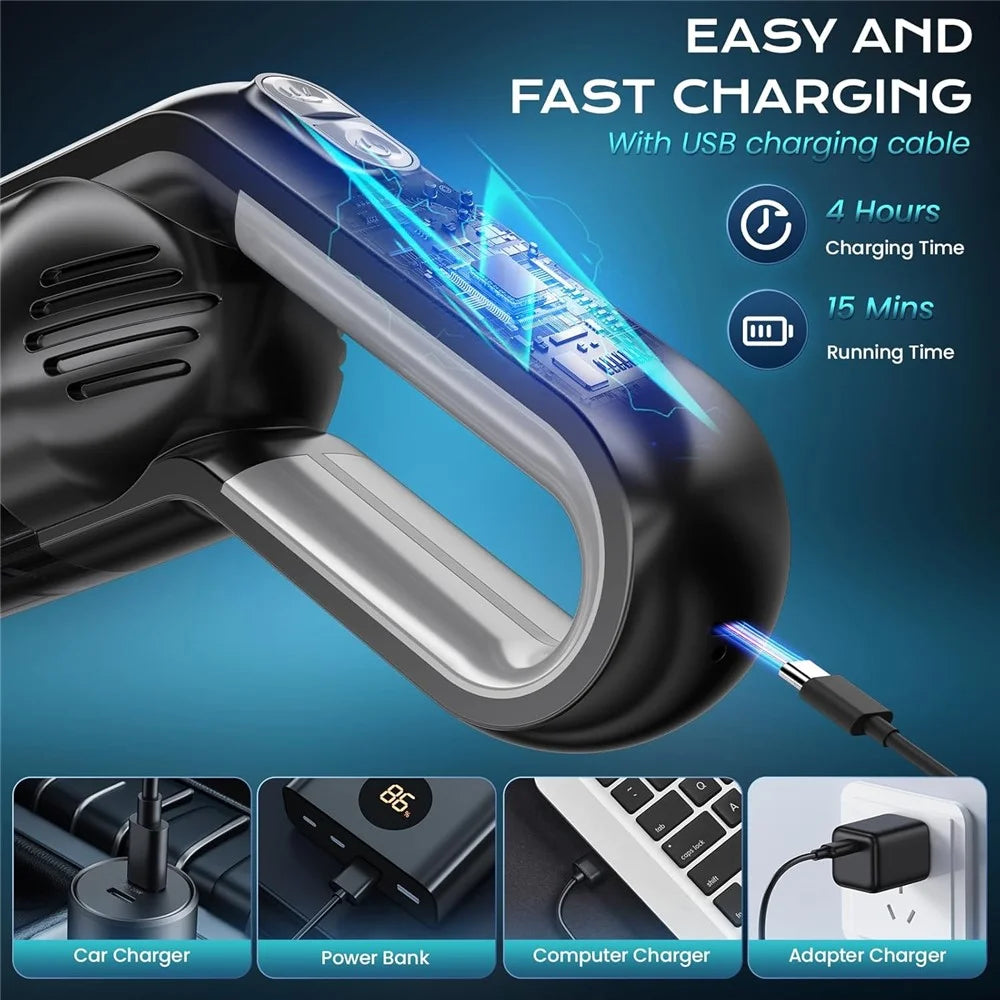 Handheld Car Vacuum Cleaner 8kPa Powerful Suction Low Noise Cordless Dust Blower with LED Light - Black - 5