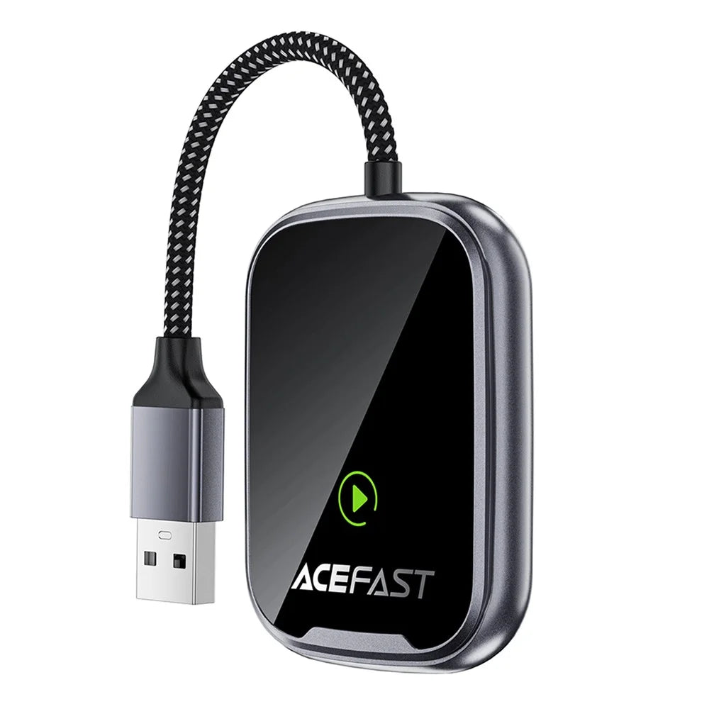 ACEFAST QC1 USB-A CarPlay Wireless Adapter for Apple CarPlay / Android Auto Wire to Wireless Converter - Metal Gray - 1