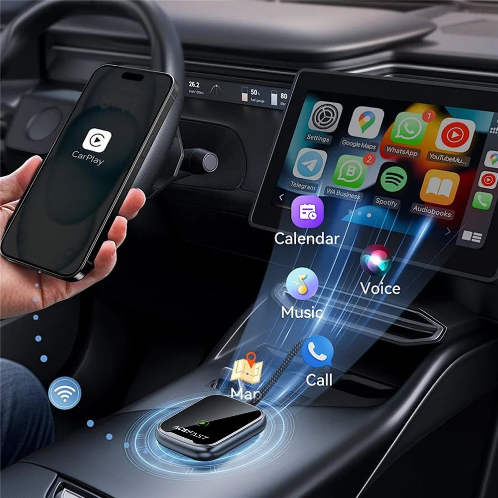 ACEFAST QC1 USB-A CarPlay Wireless Adapter for Apple CarPlay / Android Auto Wire to Wireless Converter - Metal Gray - 5
