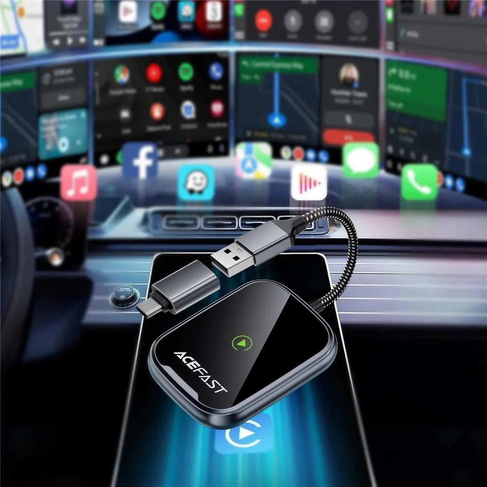 ACEFAST QC1 USB-A CarPlay Wireless Adapter for Apple CarPlay / Android Auto Wire to Wireless Converter - Metal Gray - 6