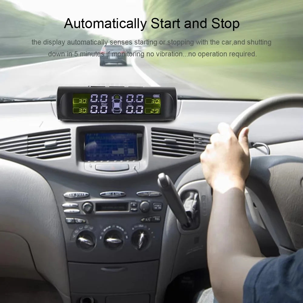 T26 Solar Powered TPMS Buzzer Alert Tire Pressure Monitoring System with 4 External Sensors, Basic Version - 5