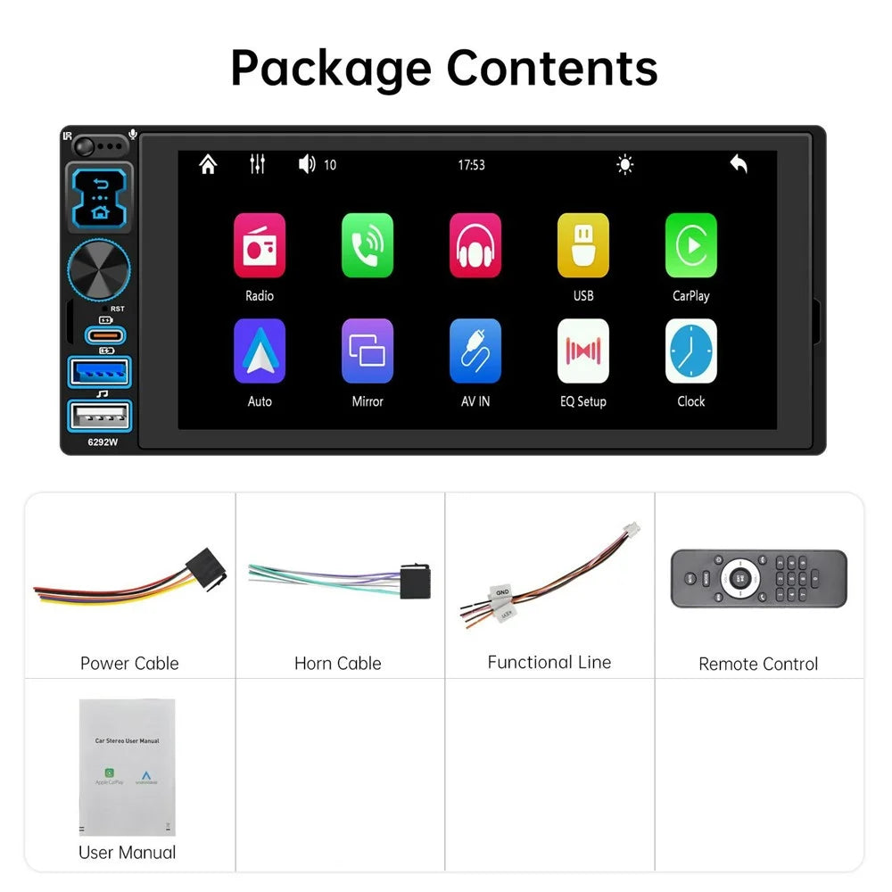 6292W 6.9 Inch Touchscreen Single DIN Car Stereo Radio Bluetooth-compatible Wireless CarPlay Android Auto FM Radio - 7