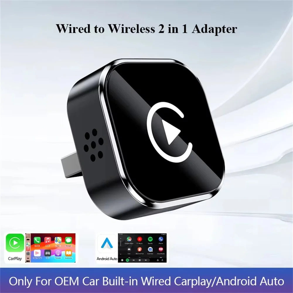 Q1A Wired to Wireless Carplay / Android Auto 2 in 1 Dongle Auto Connect Mini Adapter - Black+Colorful Symbol - 2