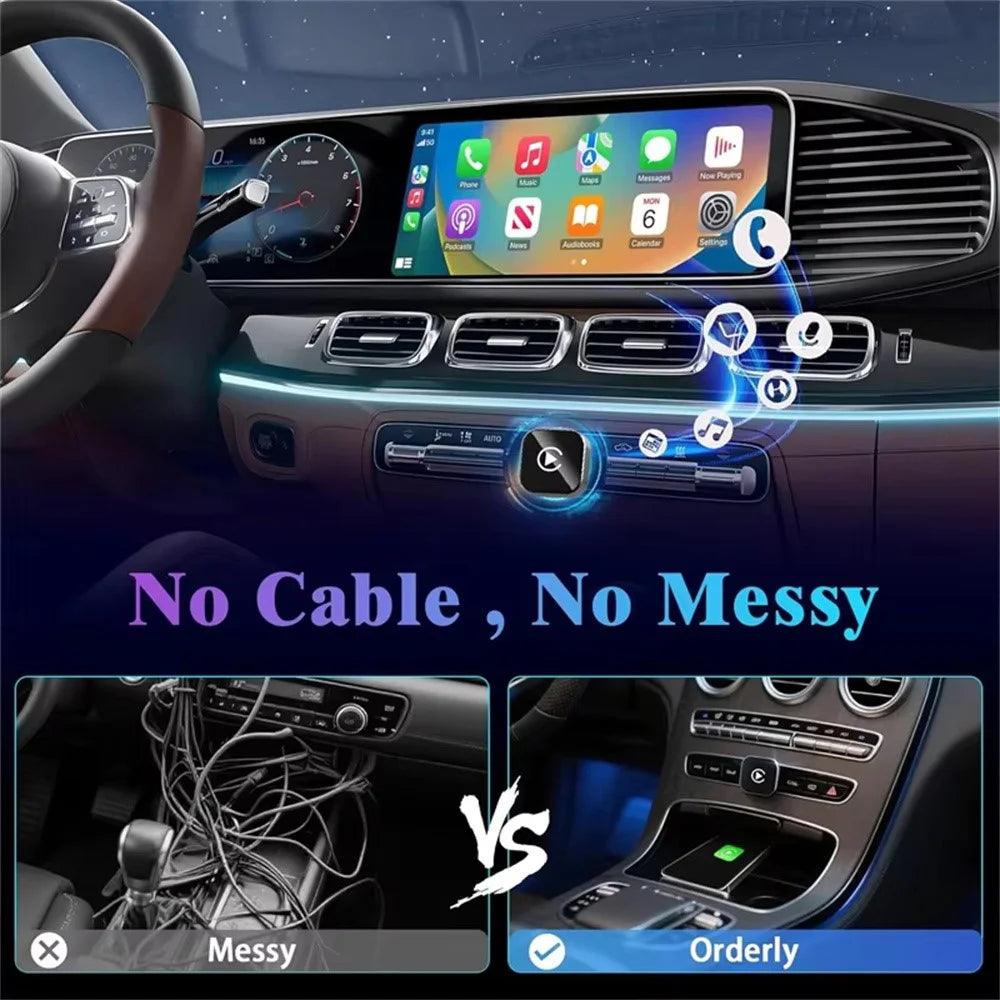 Q1A Wired to Wireless Carplay / Android Auto 2 in 1 Dongle Auto Connect Mini Adapter - Black+Colorful Symbol - 3