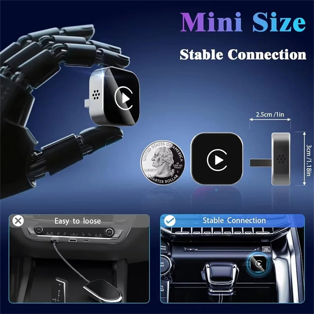 Q1A Wired to Wireless Carplay / Android Auto 2 in 1 Dongle Auto Connect Mini Adapter - Black+Colorful Symbol - 7
