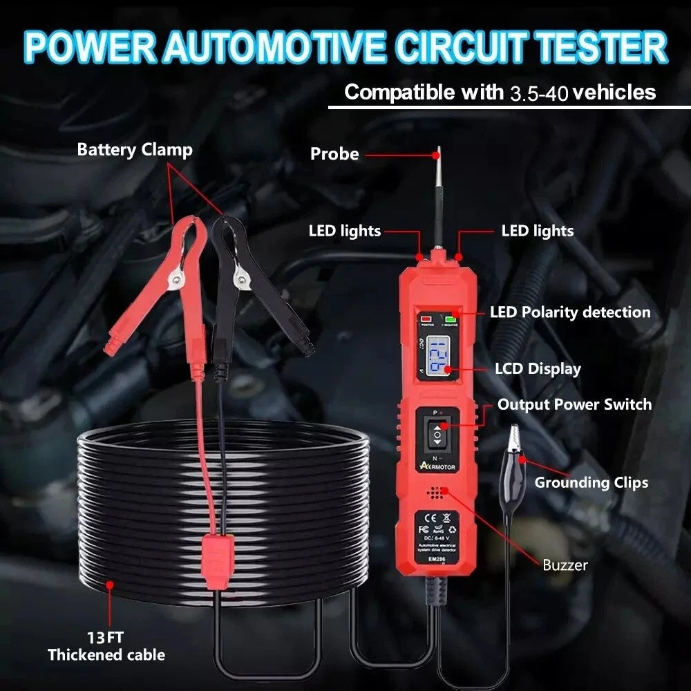 LCD Display Car Battery Circuit Tester 3.5-40V DC Automotive Electrical System Diagnostic Tool - Red - 4