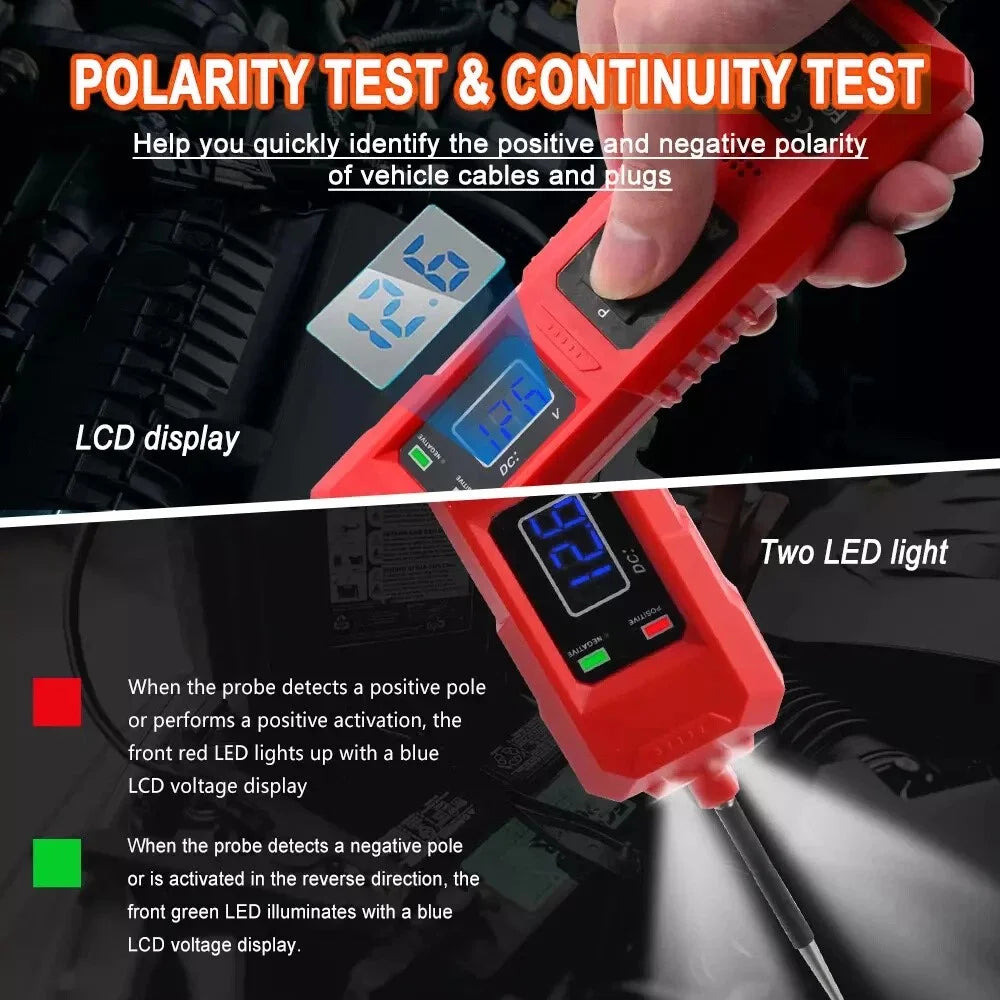 LCD Display Car Battery Circuit Tester 3.5-40V DC Automotive Electrical System Diagnostic Tool - Red - 6
