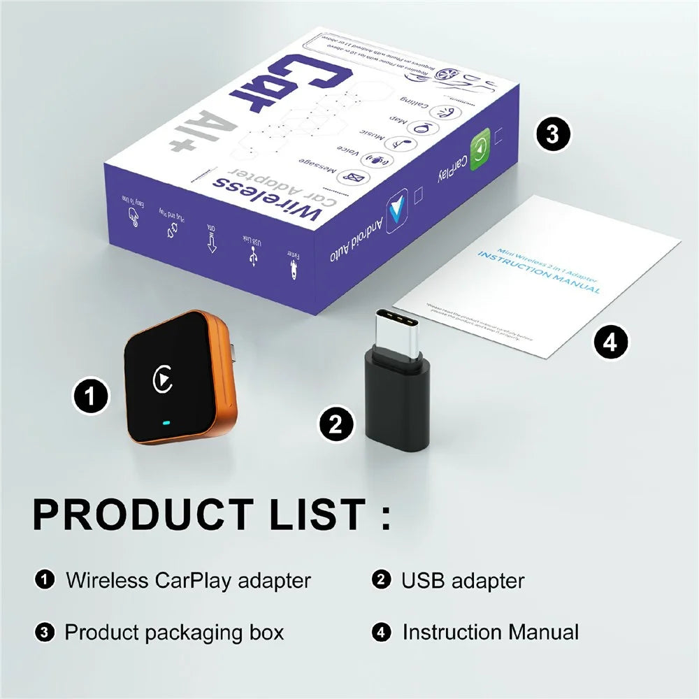 CP030-4 2 in 1 AI Box Wireless CarPlay Android Auto Adapter WiFi 6 Dual Band USB Dongle - Orange - 6