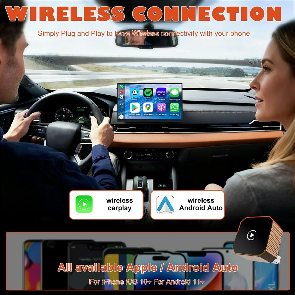 CP031-3 2 in 1 Wireless CarPlay Android Auto Adapter Plug and Play USB Dongle AI Box for Car - Orange - 4