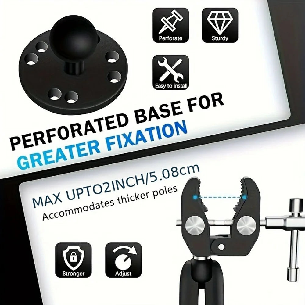 1 Inch Ball Head Aluminum Alloy Clamp Marine Trolling Motor Mount Stabilizer Support for Boat Kayak - Black - 2