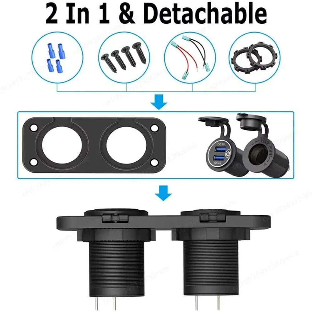 12V USB Car Cigarette Lighter Socket Dual QC3.0 Fast Charging Splitter Charging Adapter for Car Boat RV - Blue - 5