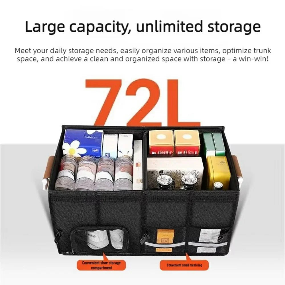 Size L Car Trunk Organizer Waterproof Oxford Cloth Foldable Storage Box with Flip Top - Black - 4