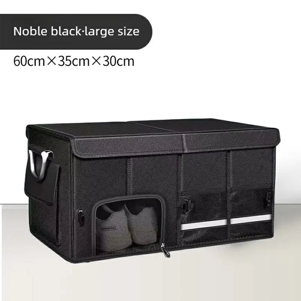 Size L Car Trunk Organizer Waterproof Oxford Cloth Foldable Storage Box with Flip Top - Black - 6