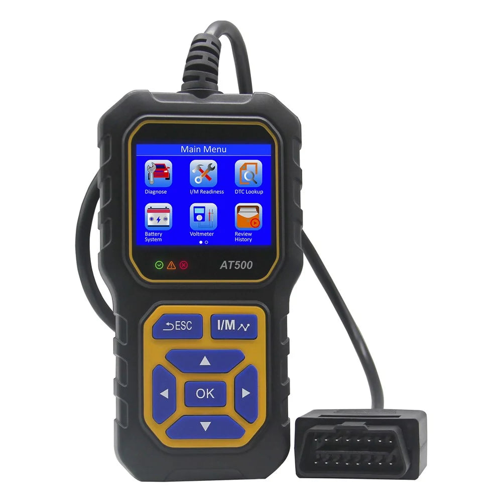 AT500 OBD2 Scanner 2.4 Inch Color TFT Screen Automotive Diagnostic Tool Battery Test for Cars - Black / Yellow - 1