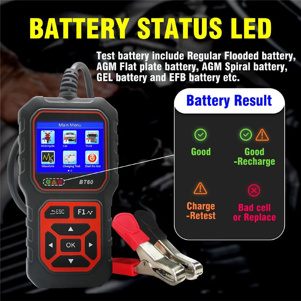 BT60 2.4 Inch TFT Screen Battery Tester Analyzer 6V / 12V / 24V Car Motorcycle Truck Lead Acid Battery Diagnostic Tool - 4