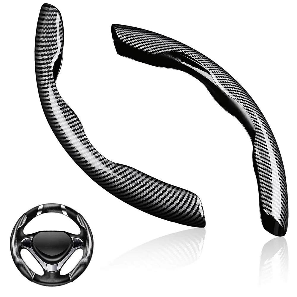2Pcs Carbon Fiber Steering Wheel Cover Round D-Shaped Anti-Slip Steering Wheel Sleeve for Tesla Model Y / Model 3 - 1