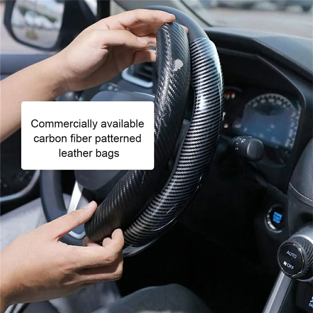 2Pcs Carbon Fiber Steering Wheel Cover Round D-Shaped Anti-Slip Steering Wheel Sleeve for Tesla Model Y / Model 3 - 2