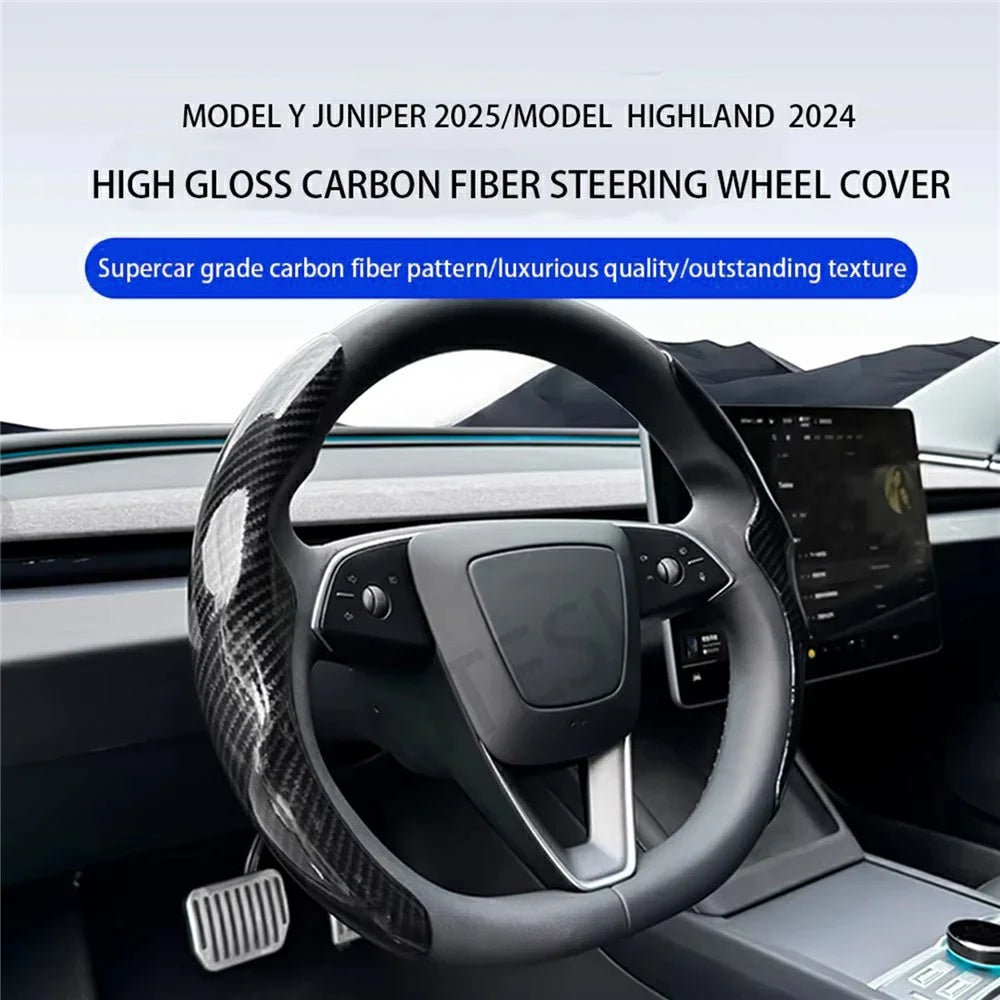 2Pcs Carbon Fiber Steering Wheel Cover Round D-Shaped Anti-Slip Steering Wheel Sleeve for Tesla Model Y / Model 3 - 4