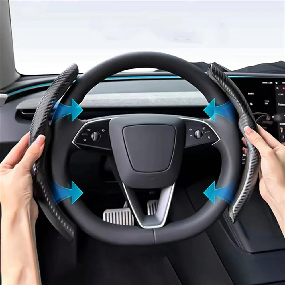2Pcs Carbon Fiber Steering Wheel Cover Round D-Shaped Anti-Slip Steering Wheel Sleeve for Tesla Model Y / Model 3 - 7