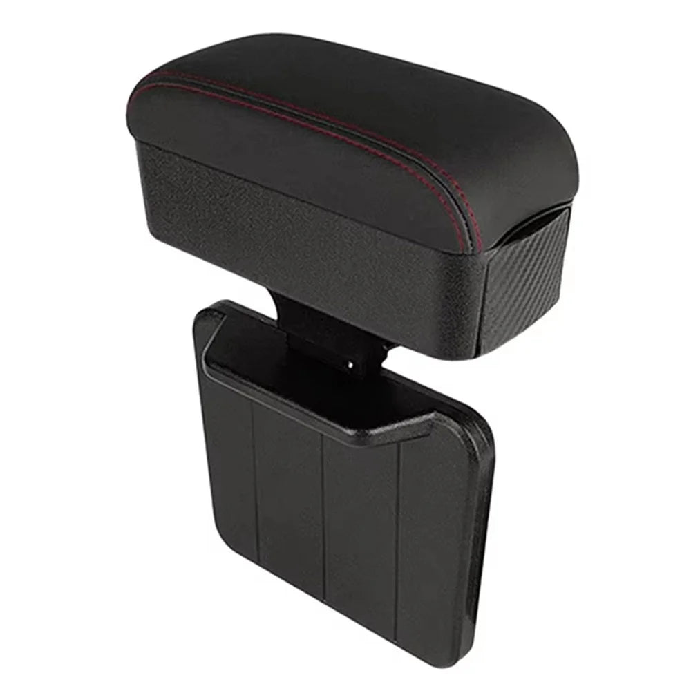 PU Leather Car Armrest Console Organizer Gap Filler Storage Box with Telescopic Cup Holder - Black / Red - 1
