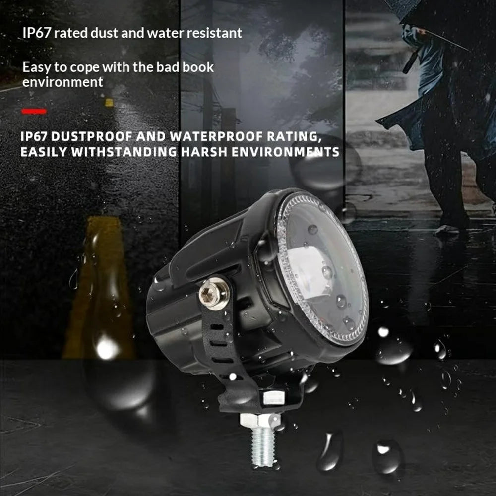V96A 2Pcs Round LED Spotlight IP67 Waterproof 25W 12000LM Driving Warning Lamp for Car Motorcycle ATV - Black - 3