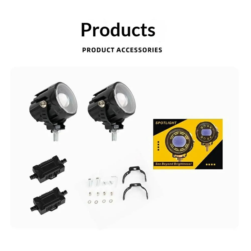 V96B 2Pcs IP67 Waterproof Driving Warning Lamp 25W 12000LM Round LED Spotlight for Car Motorcycle ATV - Black - 6