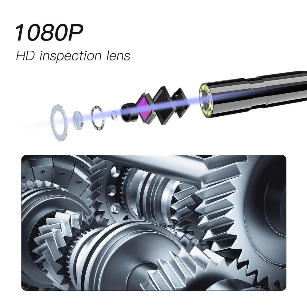 P10 5m Hard Wire 8mm Lens 2.8" IPS Screen Piping Inspection Camera 1080P HD Borescope 8-LED Endoscope - 2