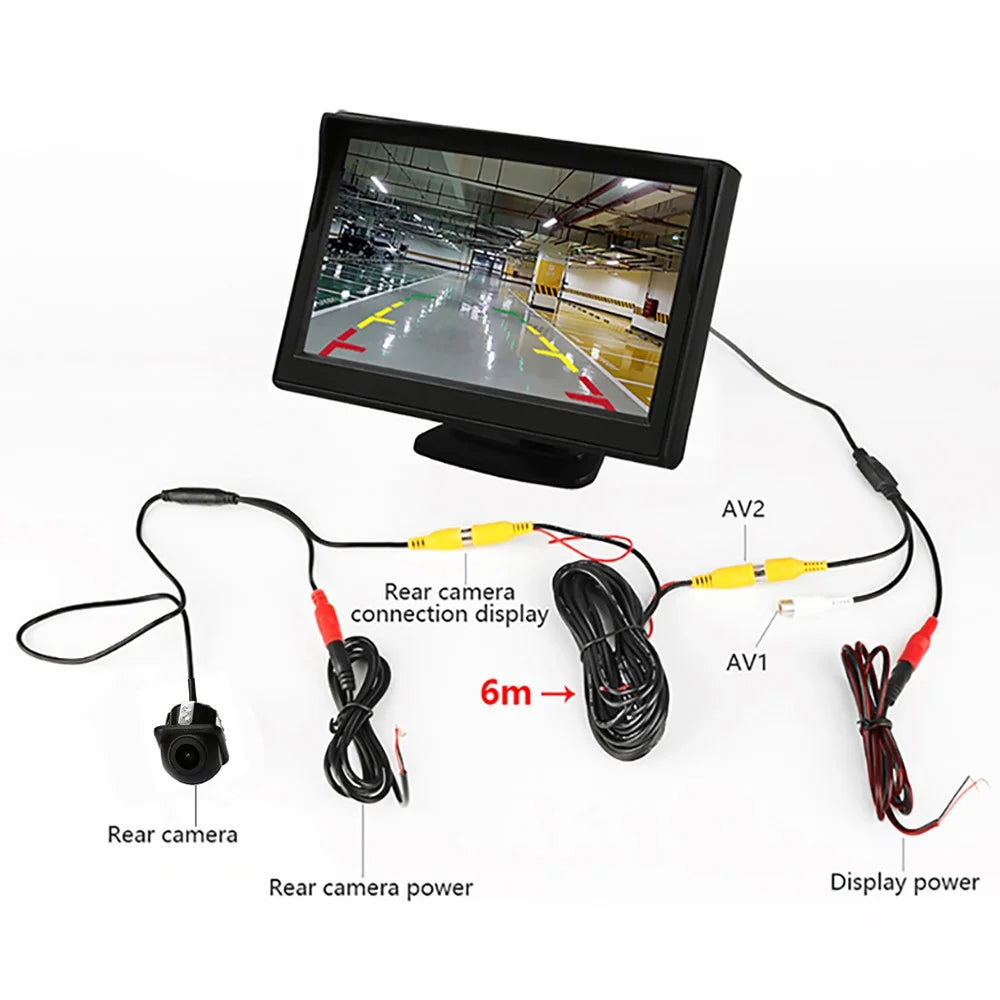 RH-307 4.3-inch LCD Video Display Monitor with Straw Hat Camera (AV Cable) Rear View Parking System Kit - 6