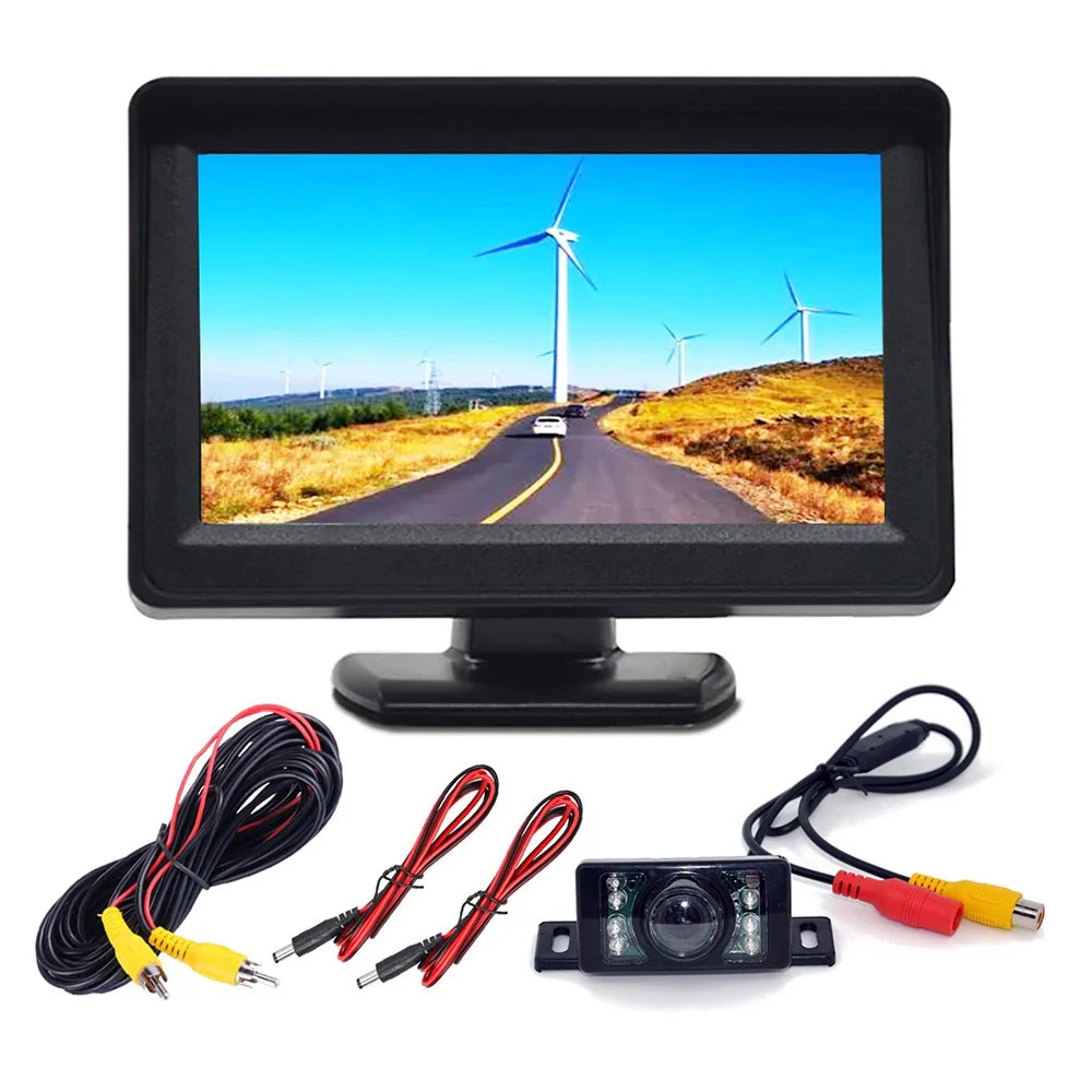 RH-308 Car Rear View Mirror Display 4.3-Inch Truck Rearview Mirror Screen with Short License Plate Camera - 1