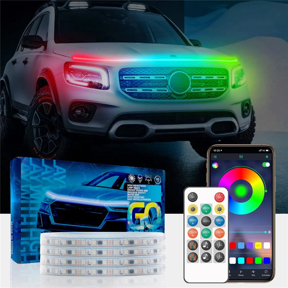 G15F 1.5m Car Hood LED Strip Lights Exterior Lights PVC Engine Hood Guide Decorative Light for Car Truck - 3