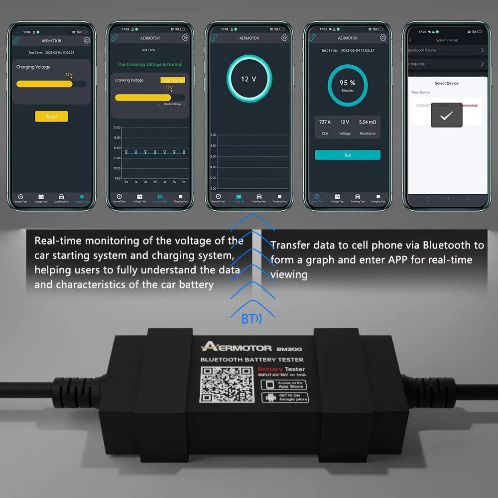 AERMOTOR BM300 Car Battery Tester Wireless Bluetooth-compatible 12V Car Battery Testing Charging Cranking Analyzer for Android iOS - 2