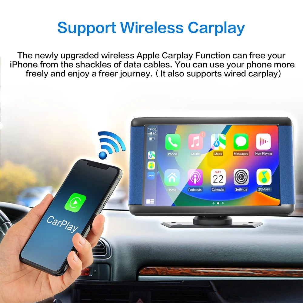 W503B Wireless / Wired Portable Car Play with AHD Camera, 7.0-inch HD Display Car Stereo Support Mirror Link, Android Auto - 7