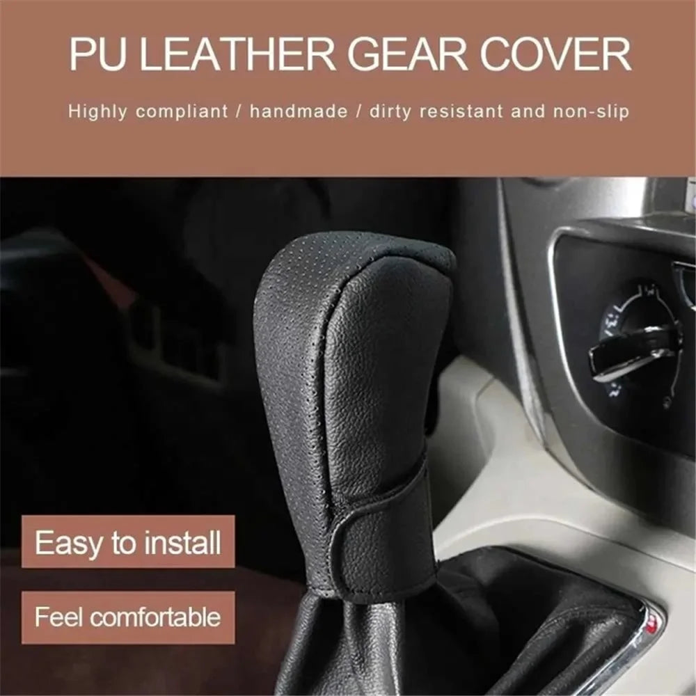 Universal Car Gear Shift Knob Cover Anti-slip PU Leather Protective Cover - Black+Brown - 3