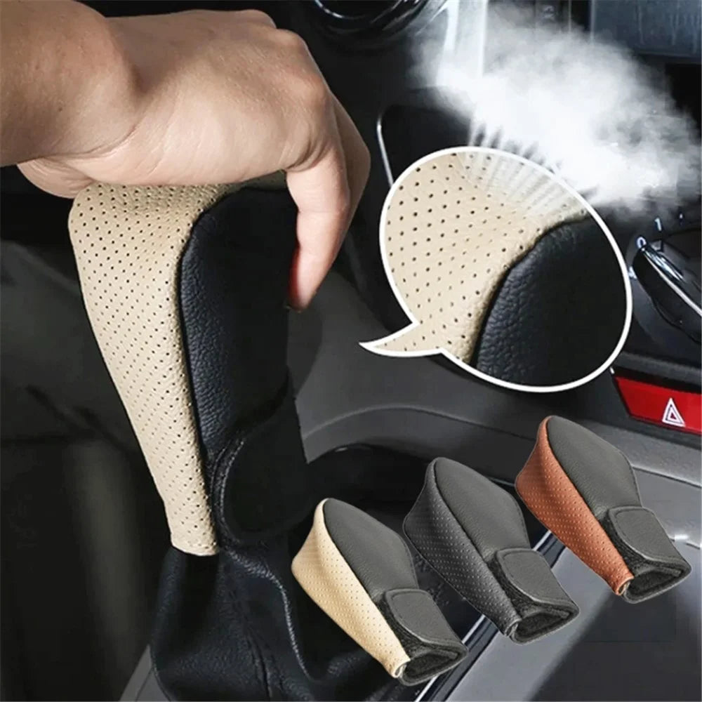 Universal Car Gear Shift Knob Cover Anti-slip PU Leather Protective Cover - Black+Brown - 7