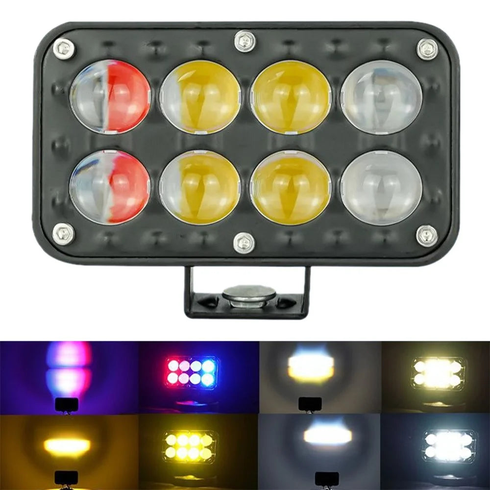 JP-V68 Motorcycle Truck Off-Road Vehicle LED Spotlight Yellow+White Strobe Red+Blue Warning Headlight - 1