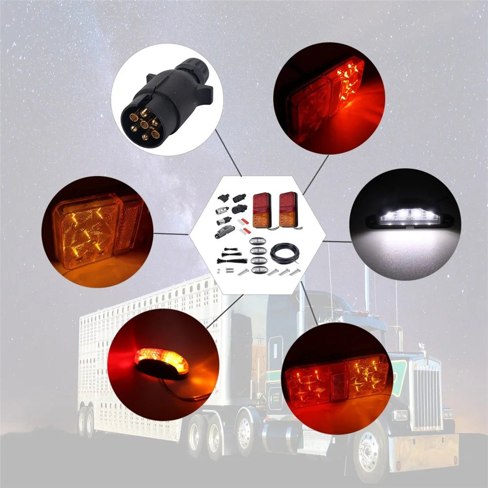 A4136 10-LED Tail Light Kit for 12V Truck, Trailer, Vehicles Waterproof Turn Signal Light Set with Reflective Plates / Side-Lights / License Plate Light - Type G Set - 2