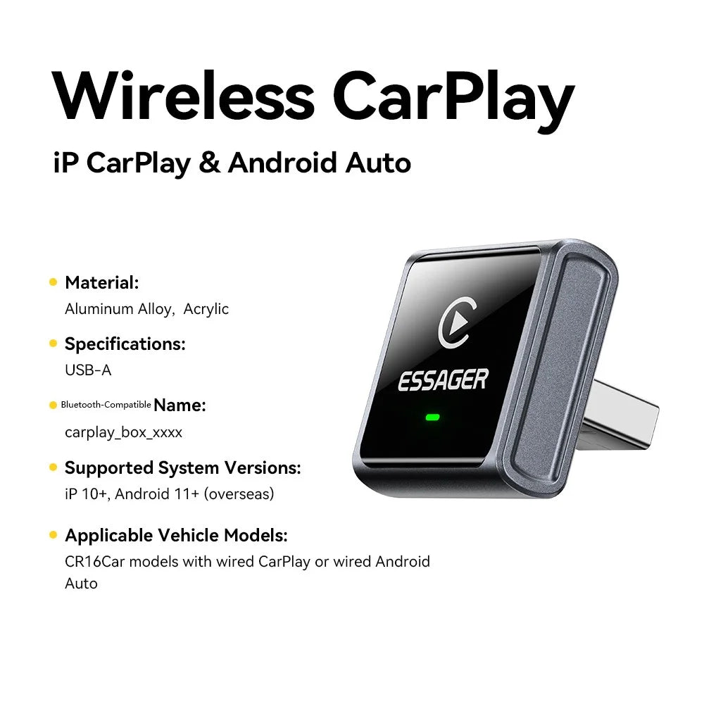 ESSAGER CP027 Wireless CarPlay Adapter Convert Wired to Wireless Auto Dongle for iPhone Android - Black - 2